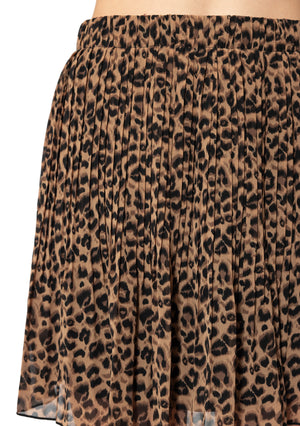 Kurzer Plissée Rock mit Leo Print - braun