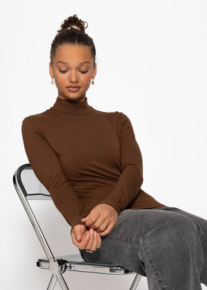 Langarm Shirt mit Rollkragen - braun