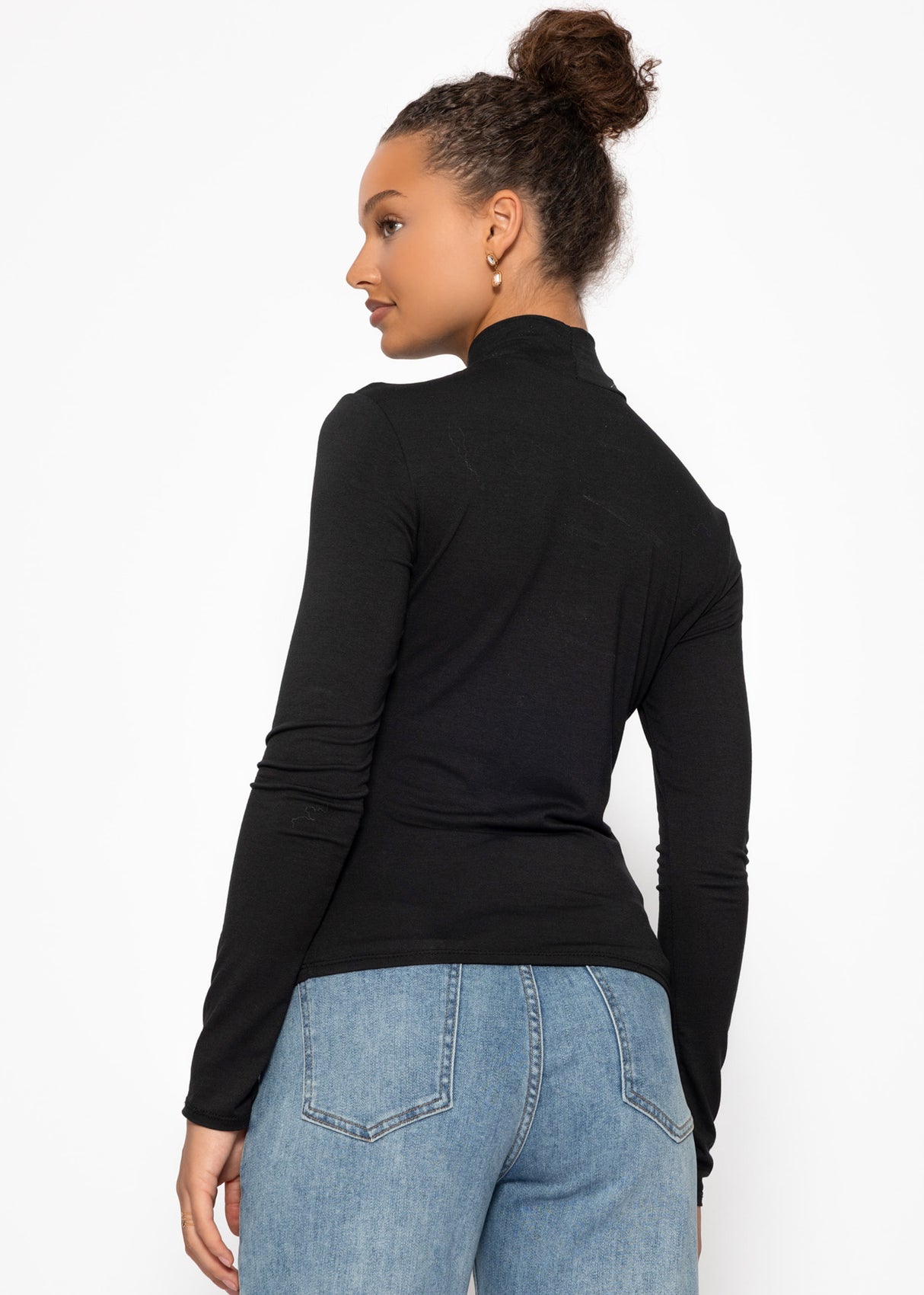 Langarm Shirt mit Rollkragen - schwarz