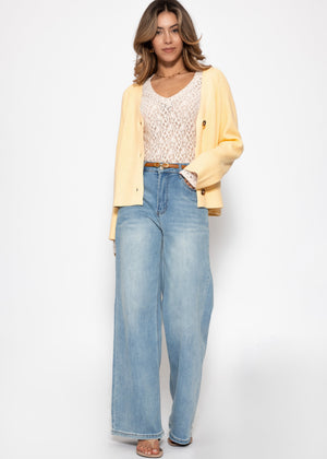 Langarm Spitzenshirt mit V-Ausschnitt - offwhite
