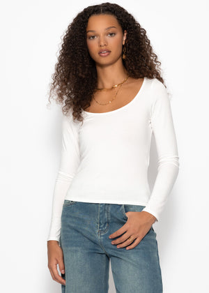 Langarmshirt mit Ausschnitt - offwhite