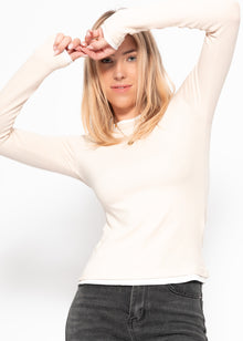 Langarmshirt mit Kontrasteinsätzen - beige