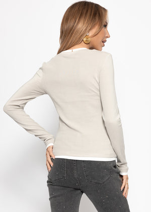 Langarmshirt mit Kontrasteinsätzen - taupe