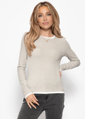 Langarmshirt mit Kontrasteinsätzen - taupe