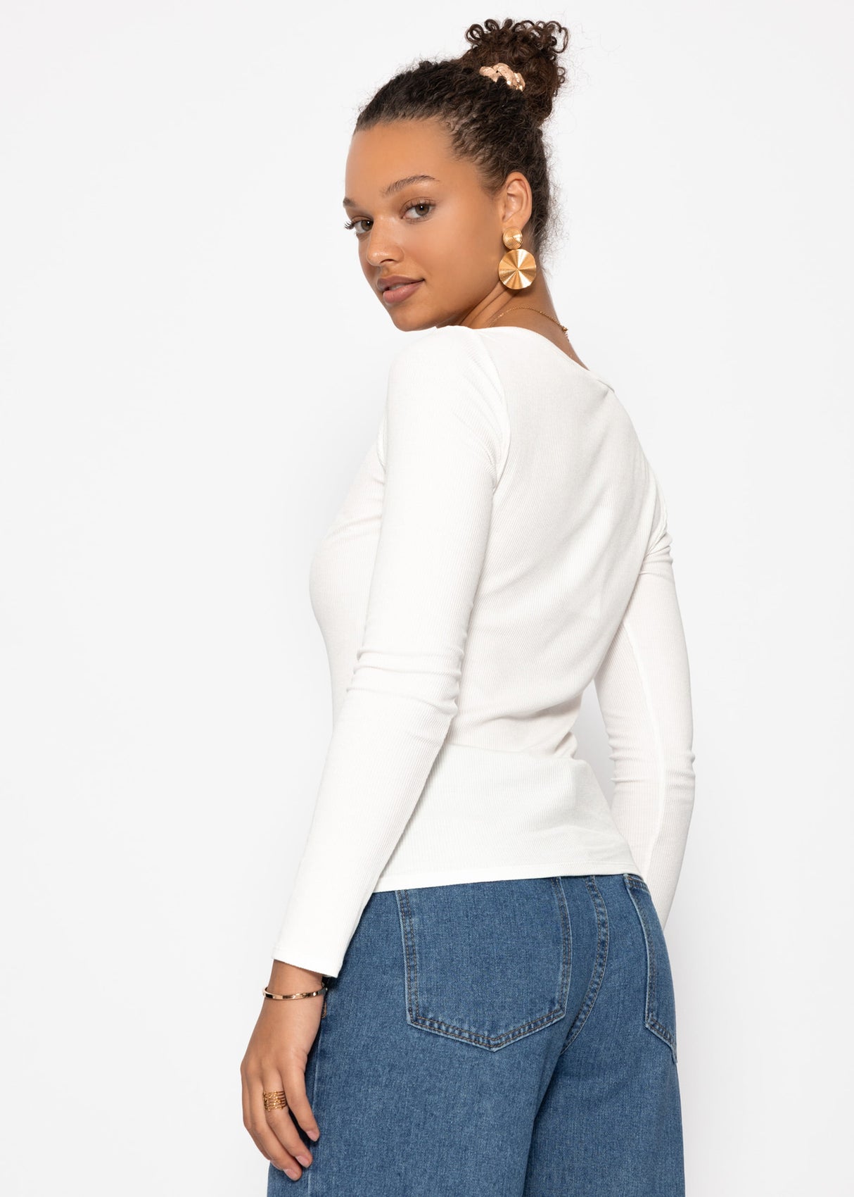 Langarmshirt mit U-Boot Ausschnitt - offwhite