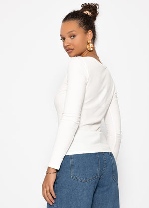 Langarmshirt mit U-Boot Ausschnitt - offwhite