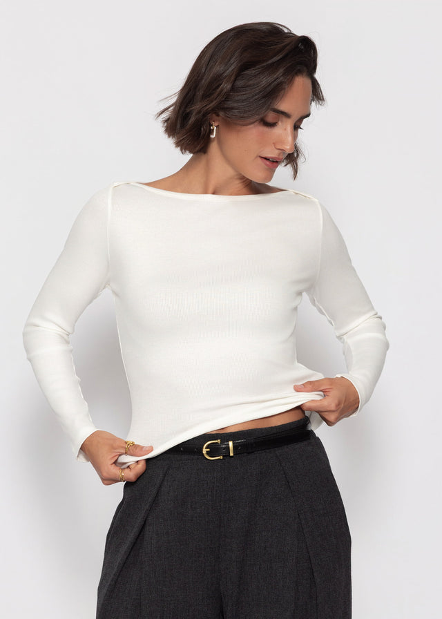 Langarmshirt mit U-Boot Ausschnitt - offwhite