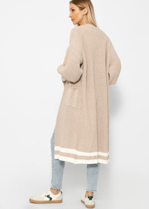 Langer Cardigan mit Taschen - beige-offwhite
