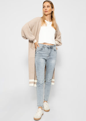 Langer Cardigan mit Taschen - beige-offwhite