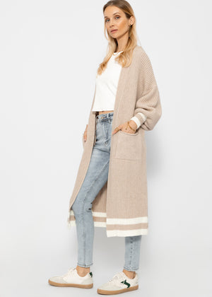 Langer Cardigan mit Taschen - beige-offwhite