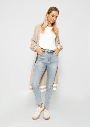 Langer Cardigan mit Taschen - beige-offwhite