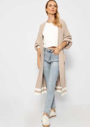 Langer Cardigan mit Taschen - beige-offwhite