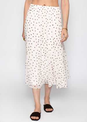 Langer Chiffon Rock mit Punktemuster - offwhite