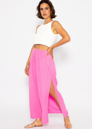 Langer Musselin Rock mit hohem Schlitz - pink
