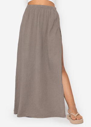 Long muslin skirt with high slit - taupe