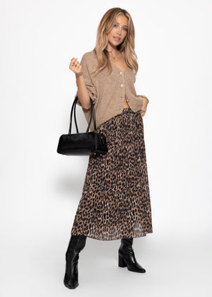 Langer Plissée-Rock aus Chiffon mit Leo-Print - braun