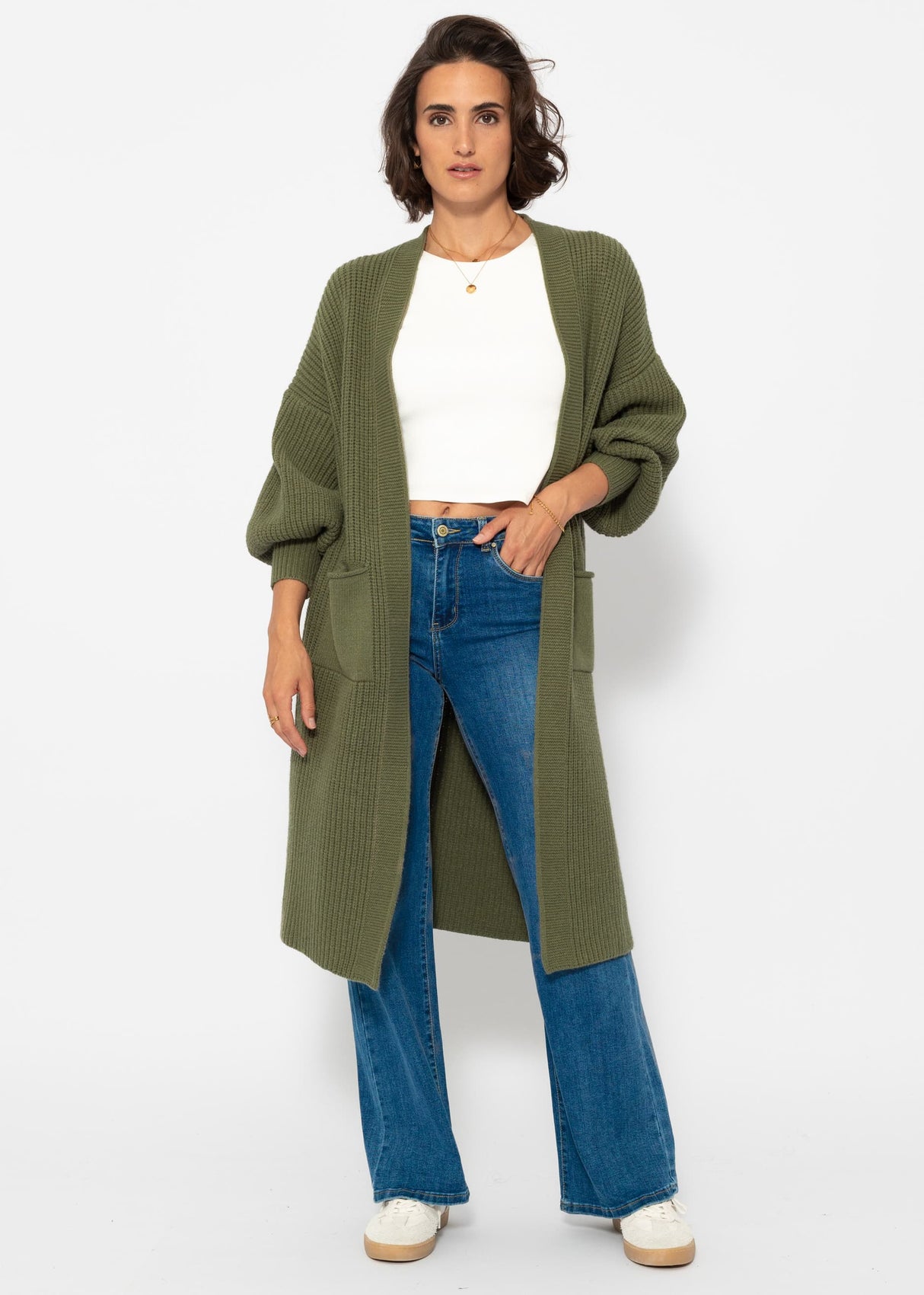 Langer super soft Cardigan mit Taschen - khaki