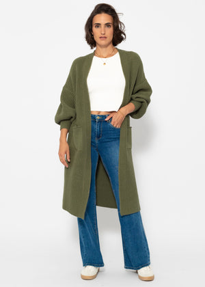 Langer super soft Cardigan mit Taschen - khaki