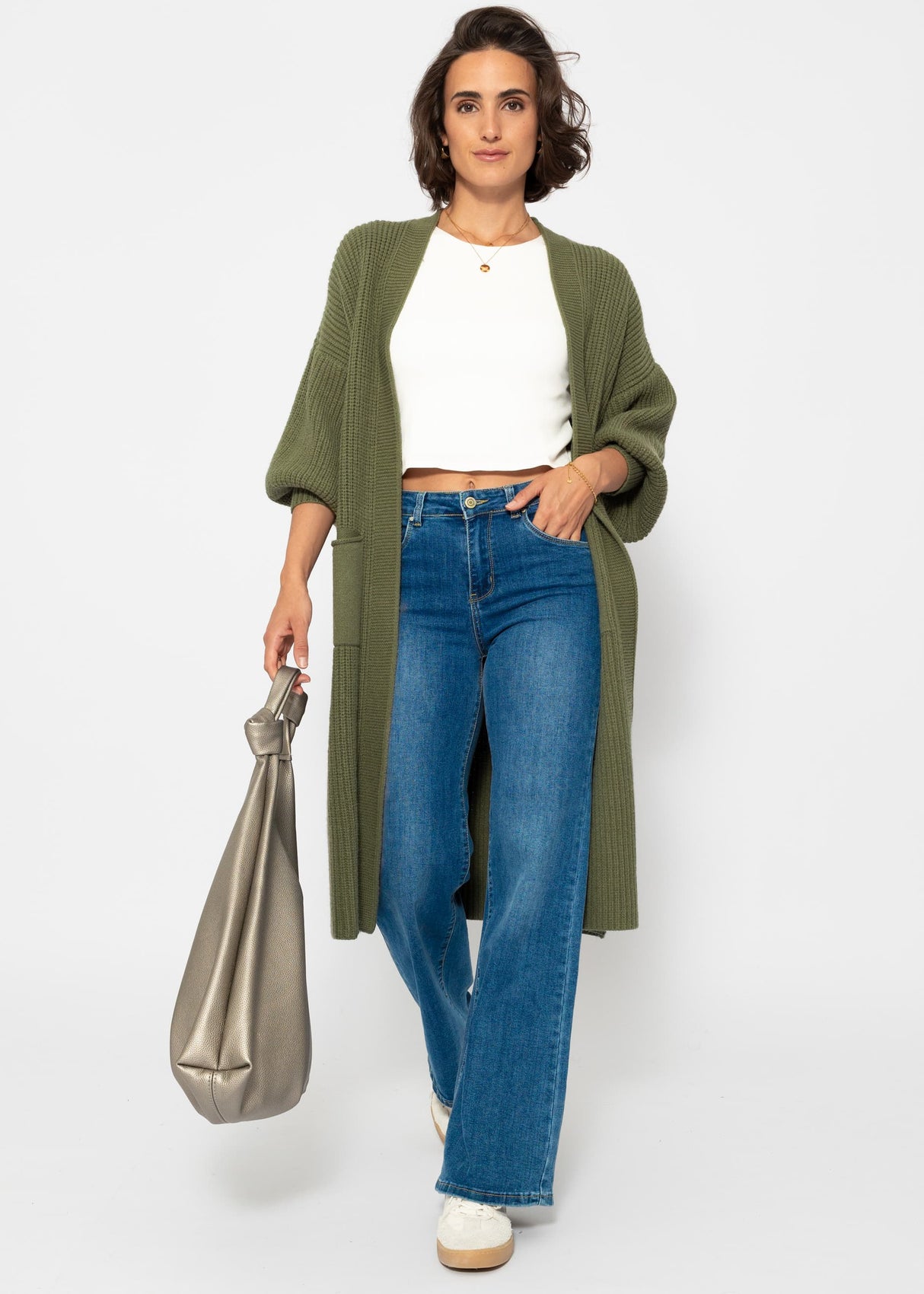 Langer super soft Cardigan mit Taschen - khaki