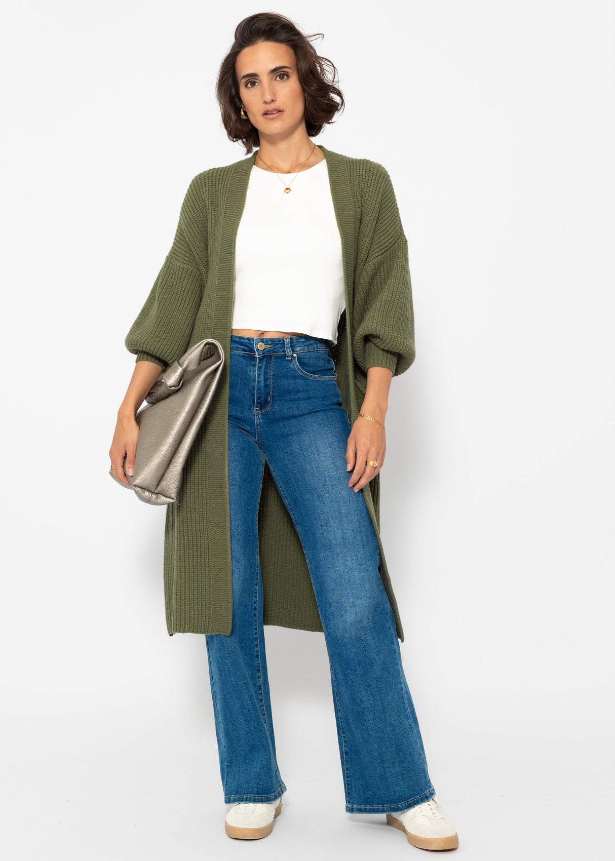 Langer super soft Cardigan mit Taschen - khaki