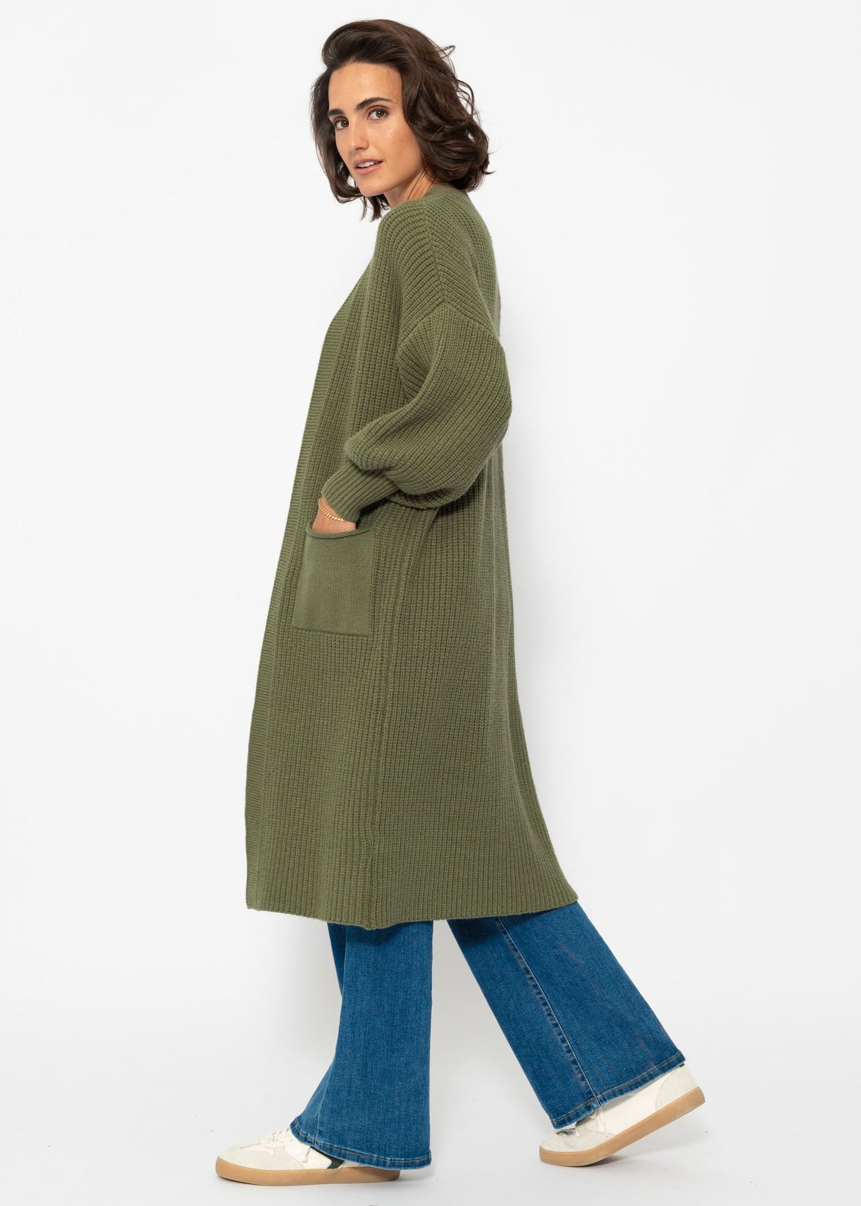 Langer super soft Cardigan mit Taschen - khaki