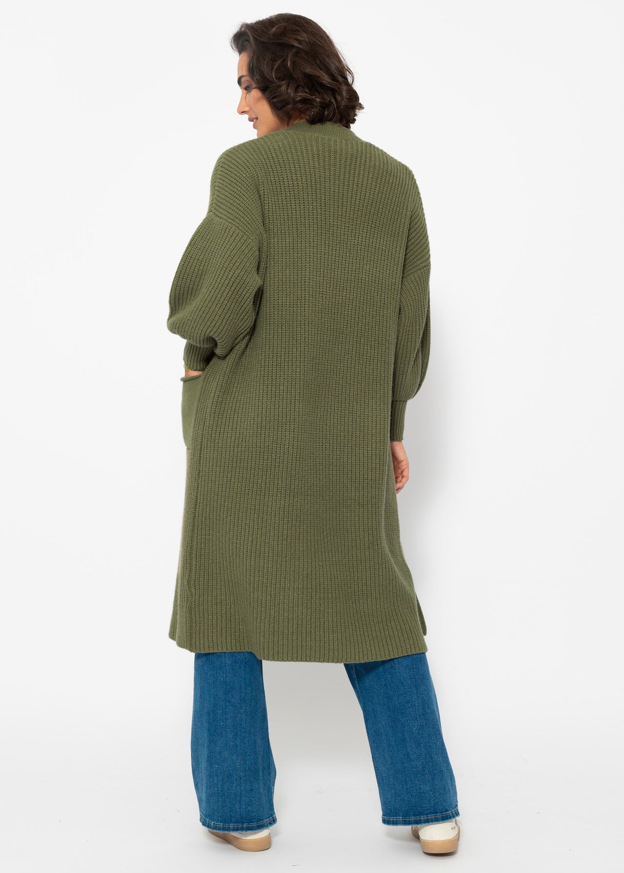Langer super soft Cardigan mit Taschen - khaki