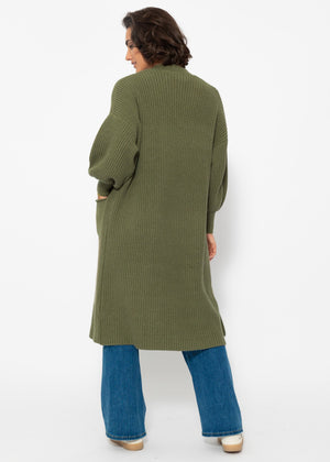 Langer super soft Cardigan mit Taschen - khaki