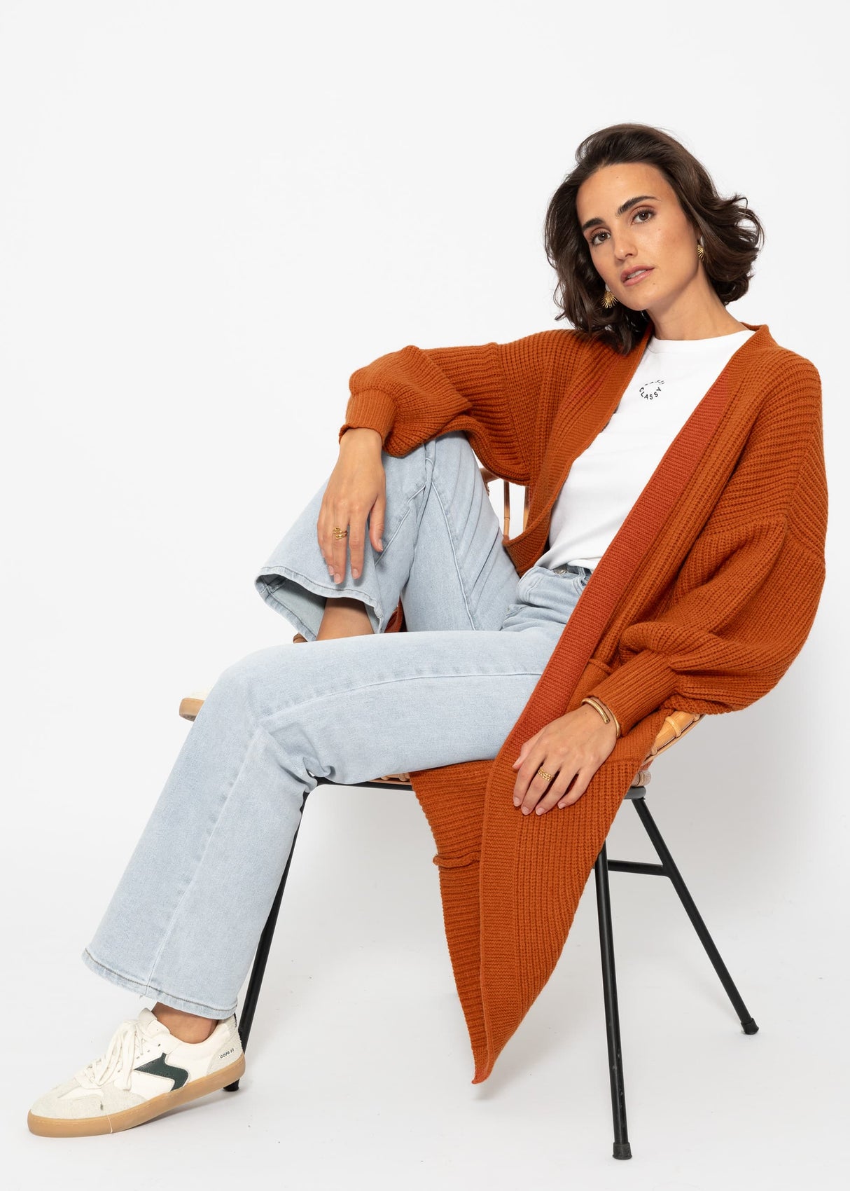 Long super soft cardigan with pockets - rust red