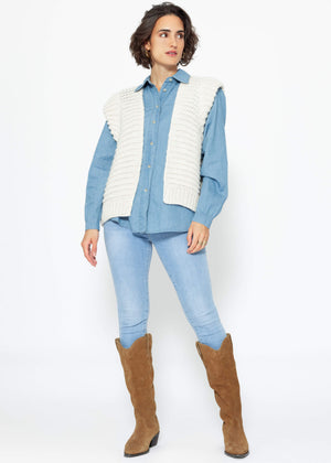 Lässige Denim Hemdbluse mit Brusttasche - blau