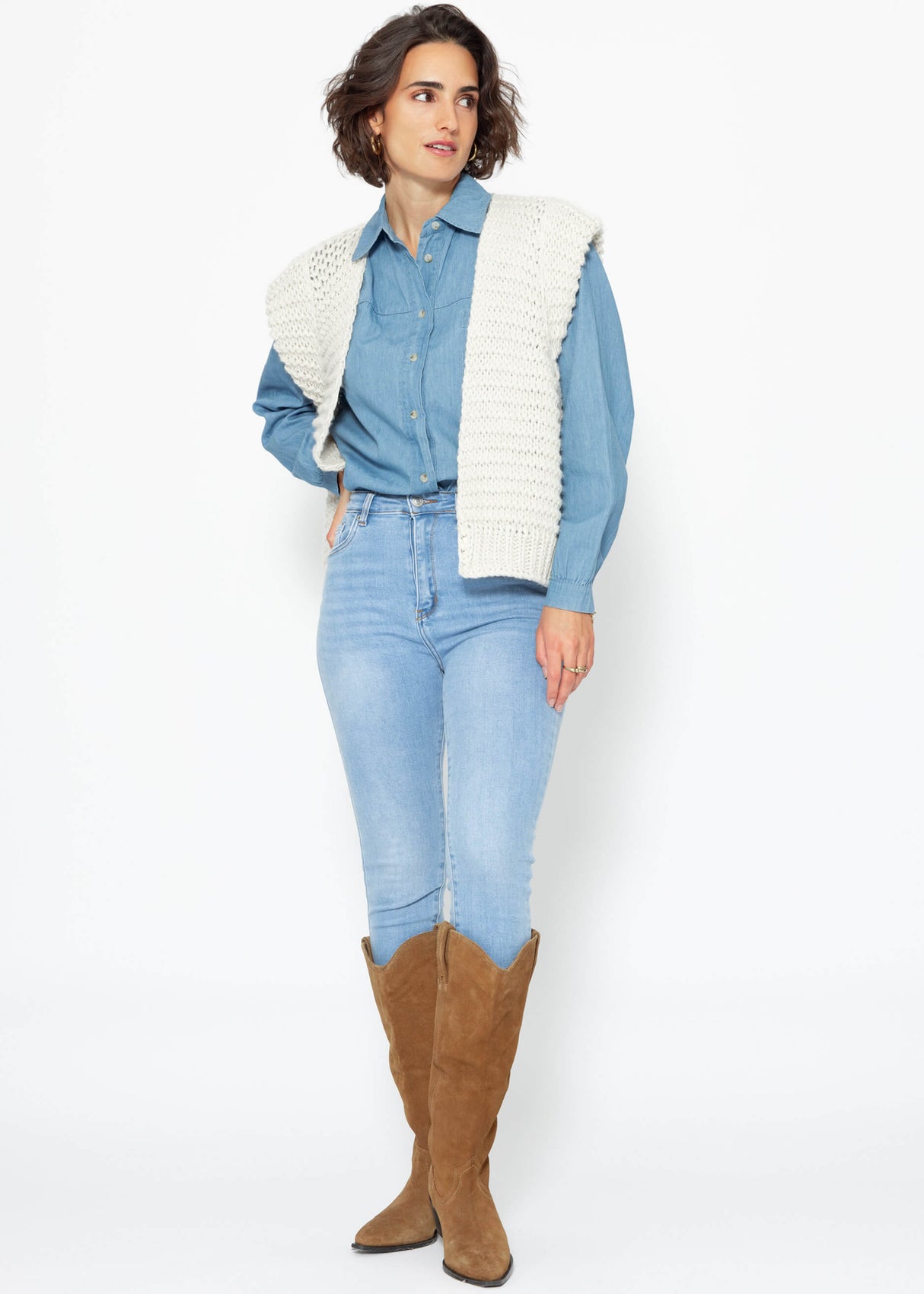 Lässige Denim Hemdbluse mit Brusttasche - blau