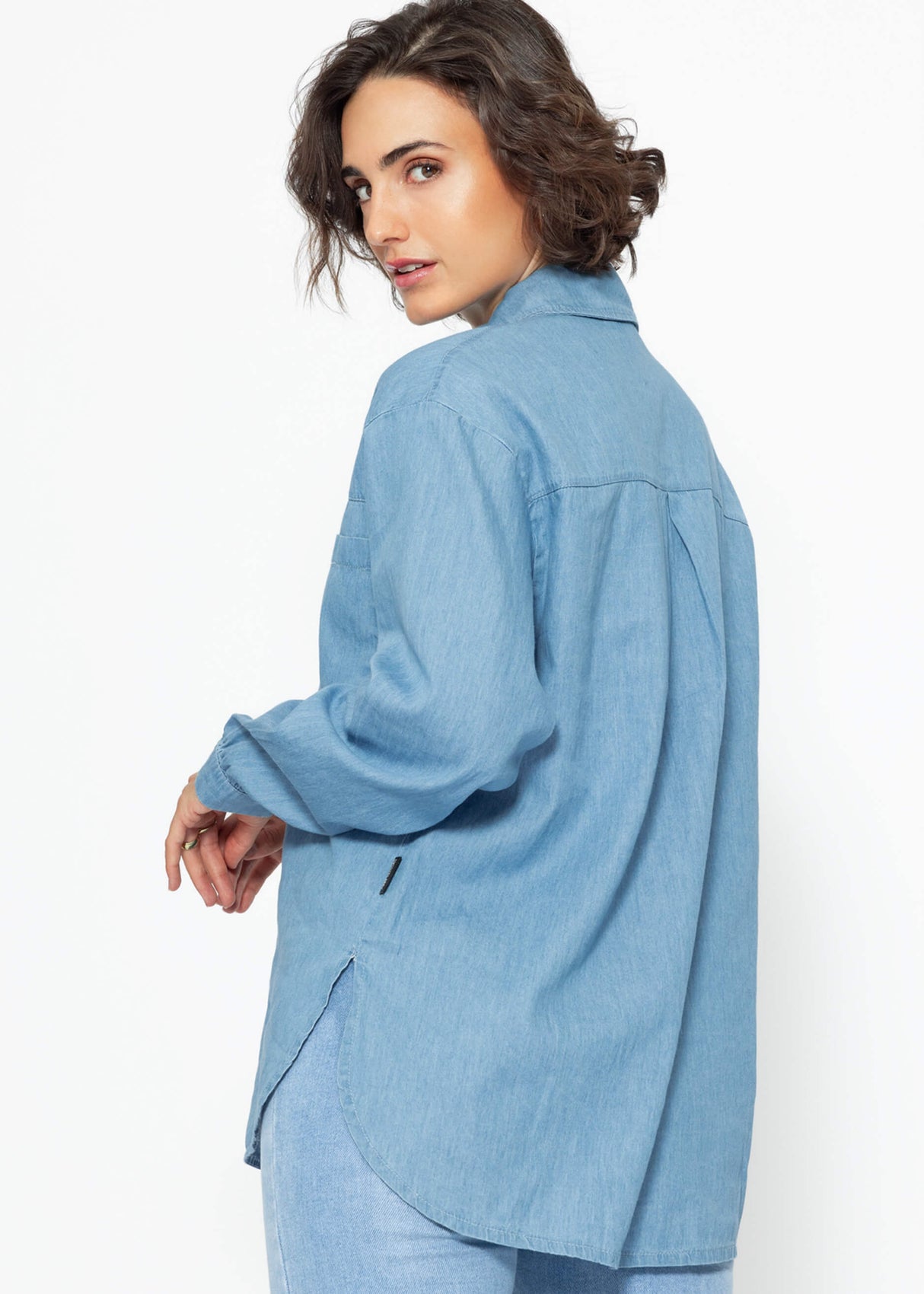 Lässige Denim Hemdbluse mit Brusttasche - blau