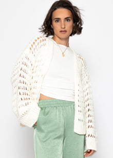 Casual cardigan with perforated knitted pattern - off-white