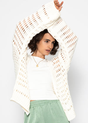 Lässige Strickjacke mit Lochstrickmuster - offwhite