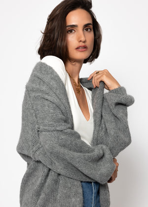Lässiger Cardigan mit Außennähten - dunkelgrau