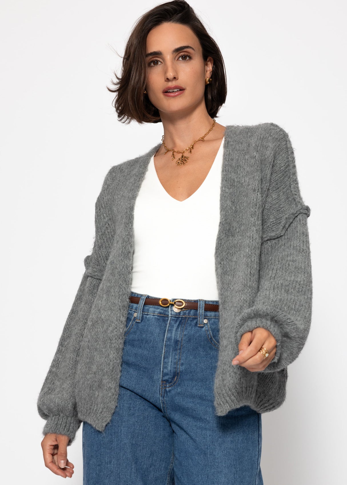 Lässiger Cardigan mit Außennähten - dunkelgrau
