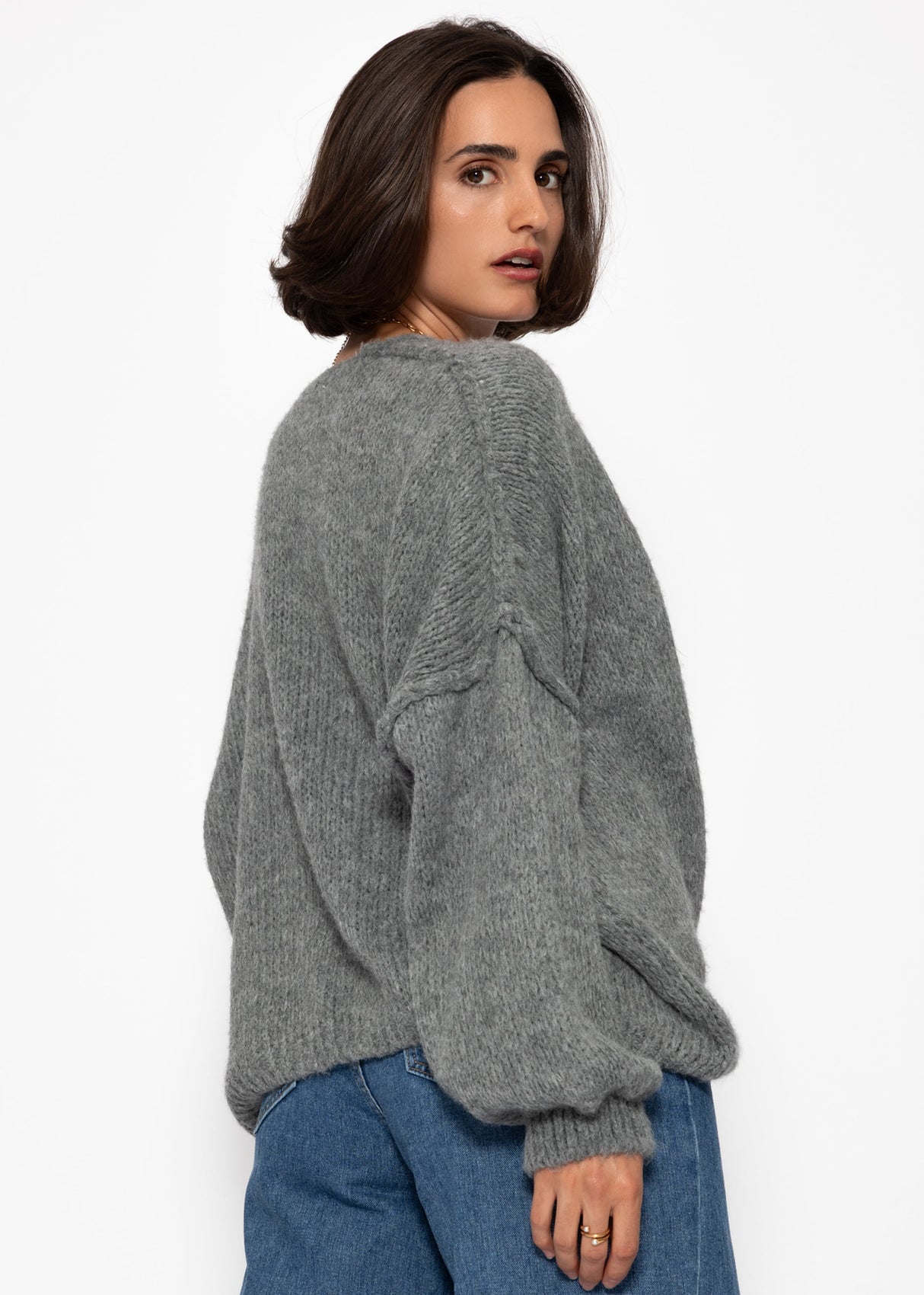 Lässiger Cardigan mit Außennähten - dunkelgrau