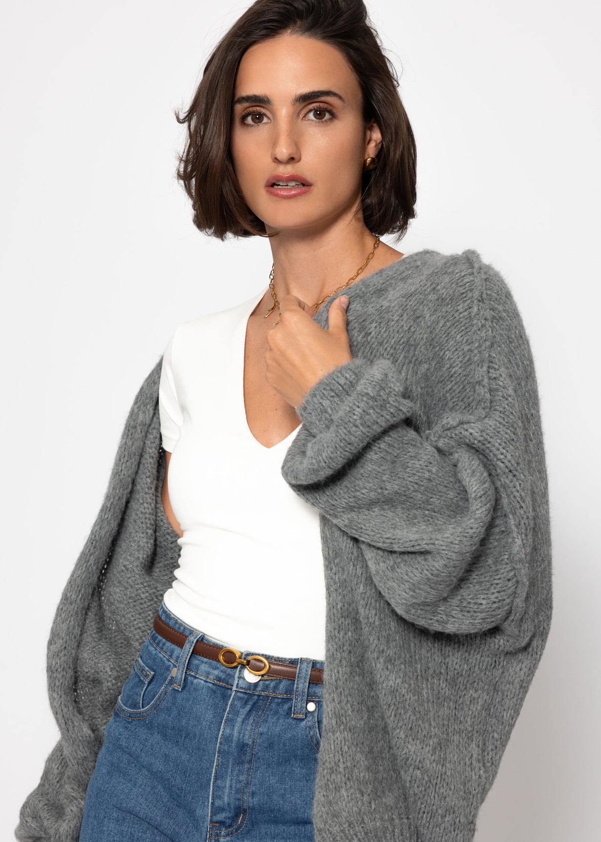 Lässiger Cardigan mit Außennähten - dunkelgrau