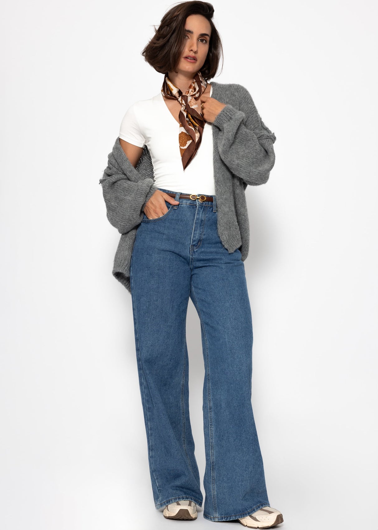 Lässiger Cardigan mit Außennähten - dunkelgrau