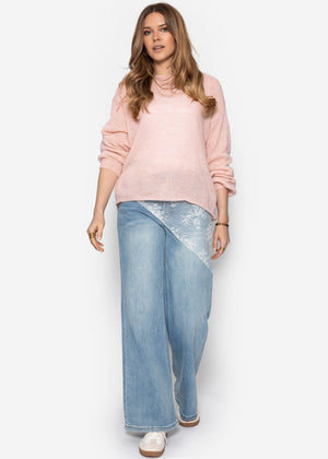 Leicht transparenter Feinstrickpullover - rosa
