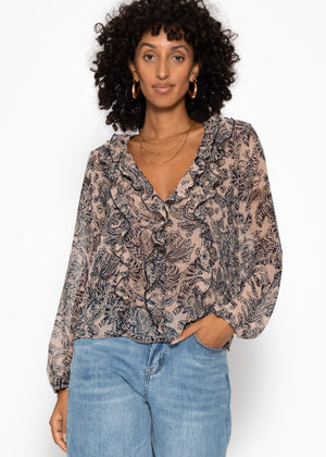 Leichte Bluse mit Rüschen - beige
