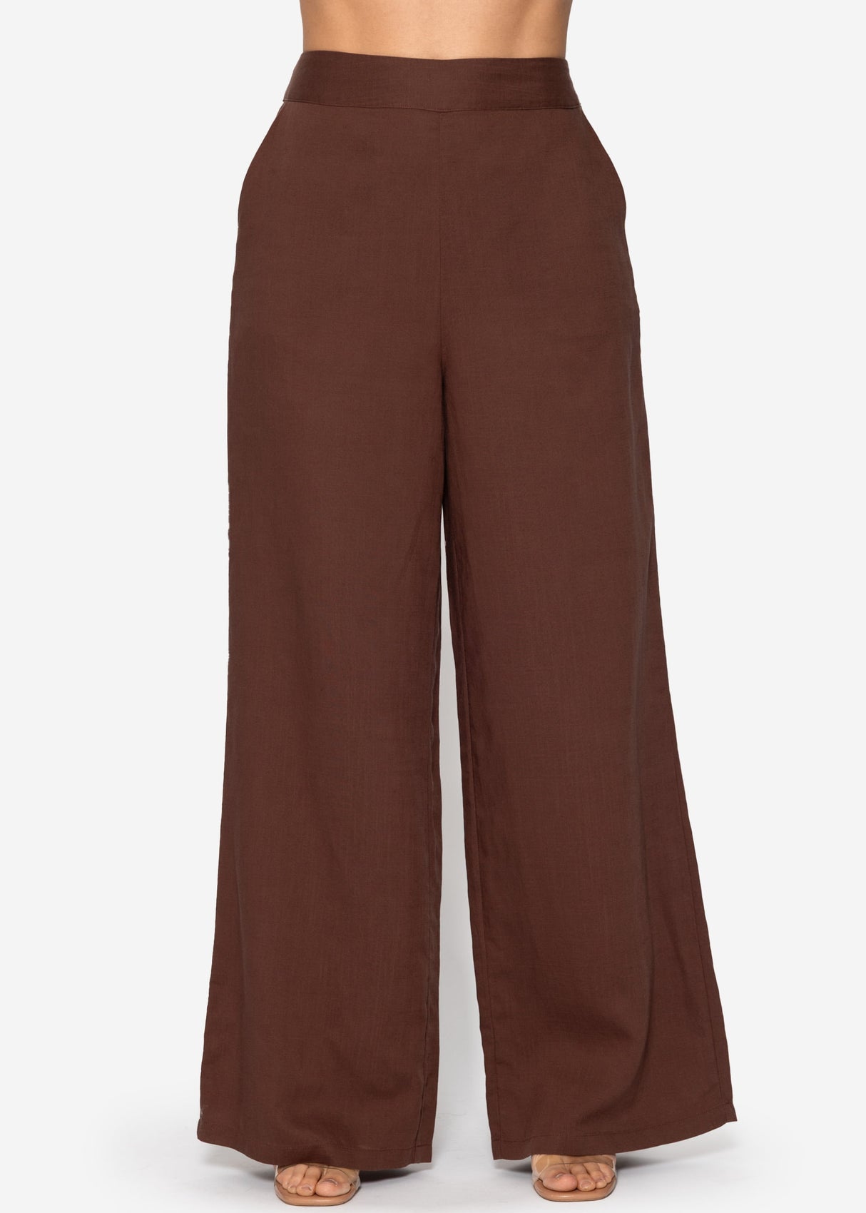 Leinen Hose mit geradem Bein- braun