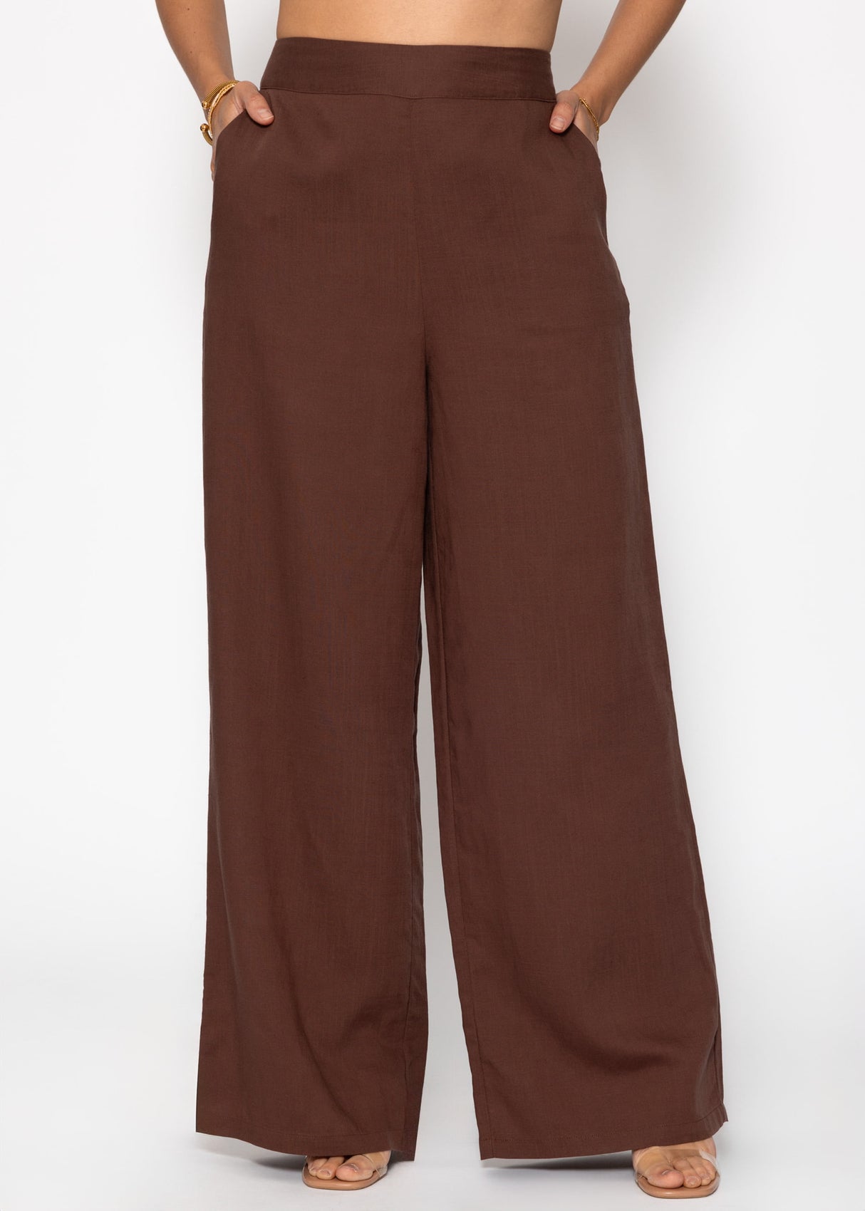 Leinen Hose mit geradem Bein- braun