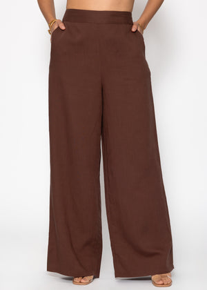 Leinen Hose mit geradem Bein- braun