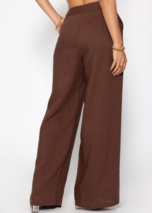 Leinen Hose mit geradem Bein- braun