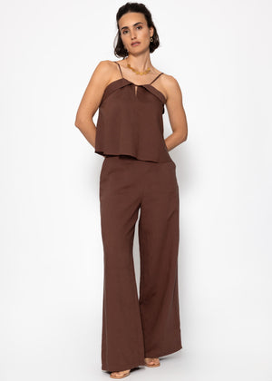 Leinen Hose mit geradem Bein- braun