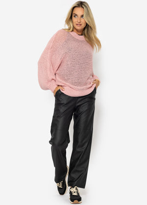 Locker gestrickter Pullover mit Fledermausärmeln - rosa