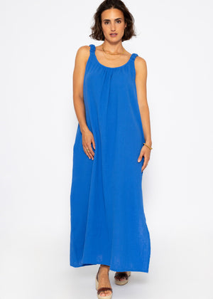 Maxi Musselin Kleid mit Taschen - royalblau