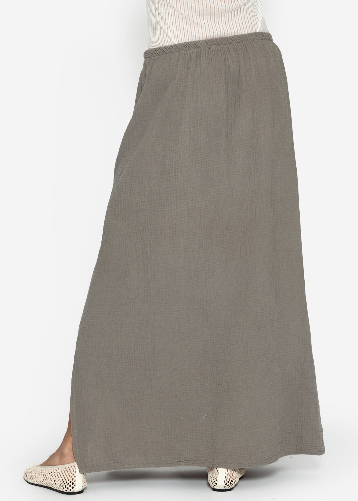 Maxi Musselin Rock mit Schlitz - taupe