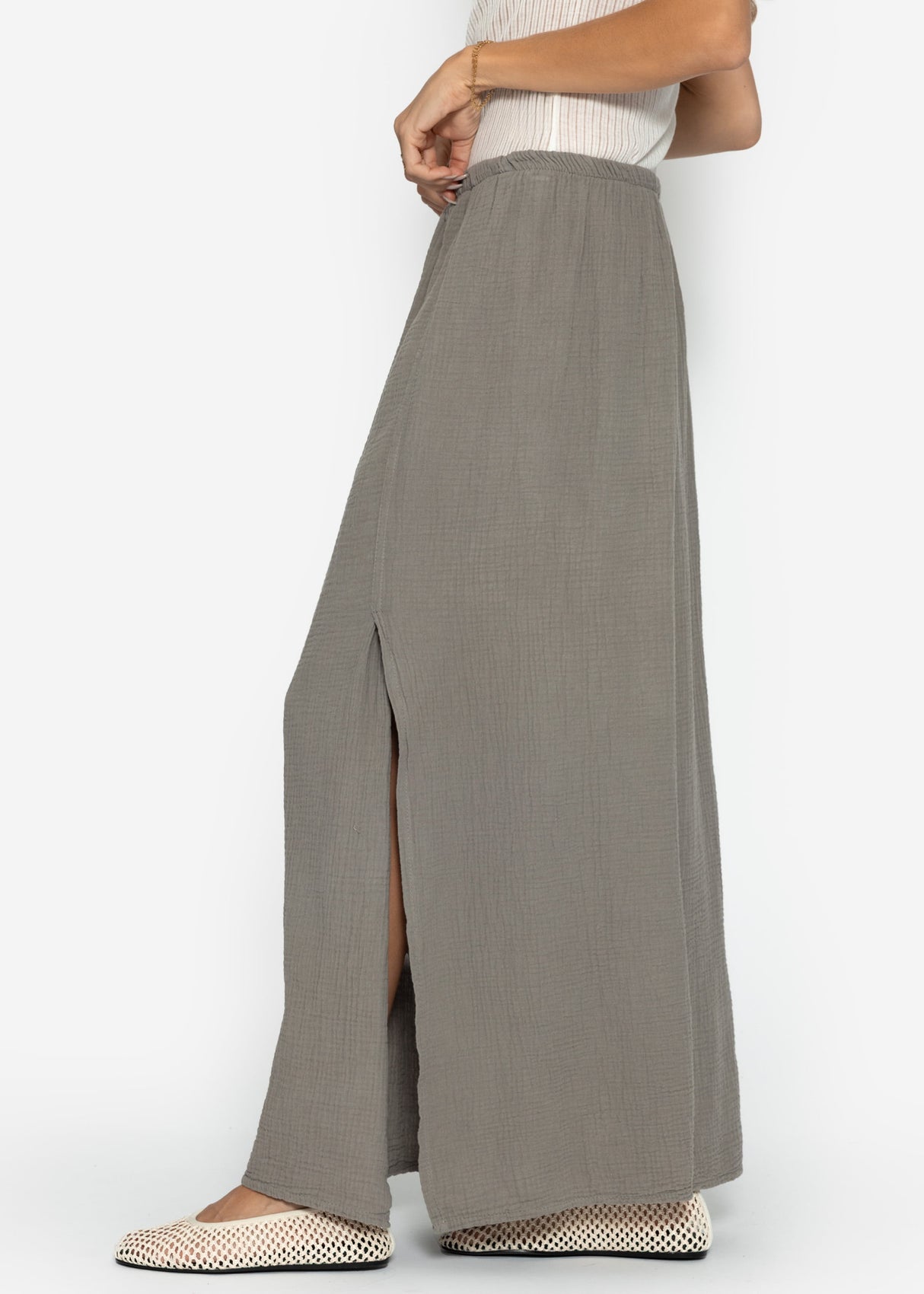 Maxi Musselin Rock mit Schlitz - taupe