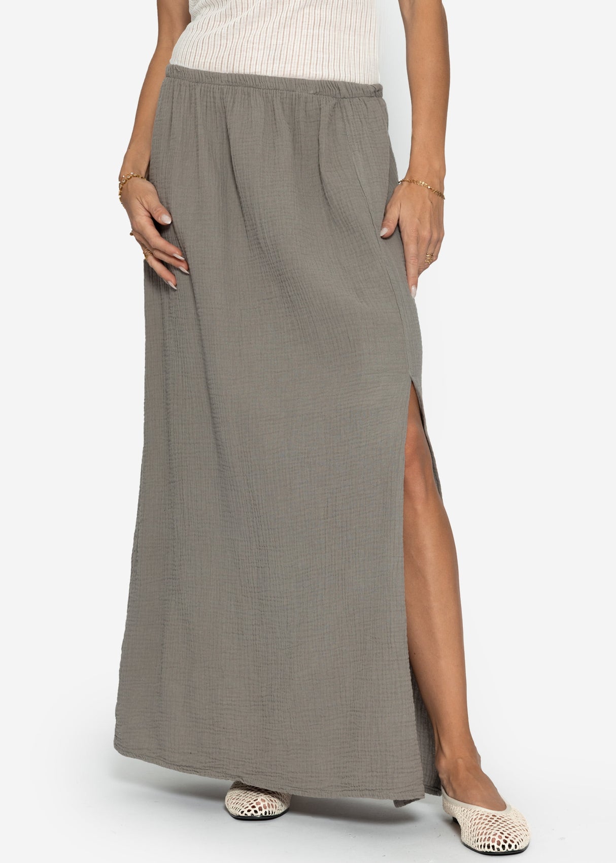 Maxi Musselin Rock mit Schlitz - taupe